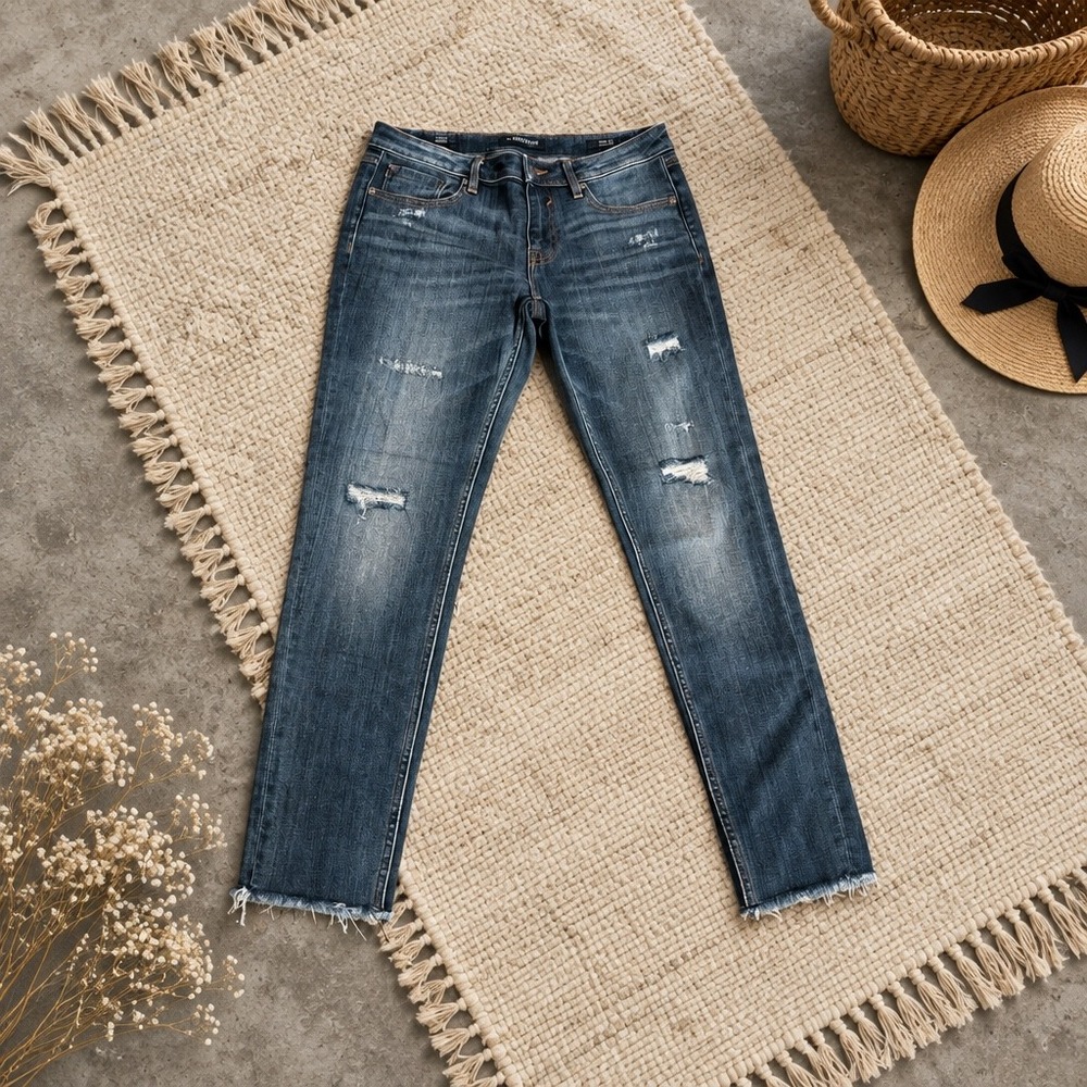 Vigoss Jagger Skinny Jeans Womens 28x27 Classic Fit Distressed Raw Hem Dark Wash